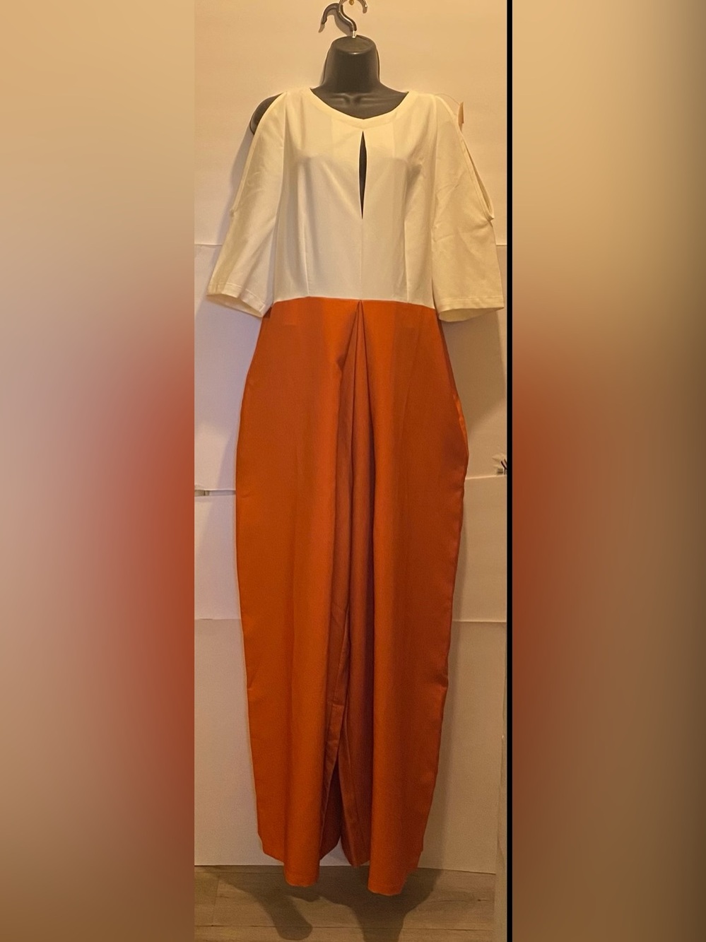 STYLEWE  Jumpsuit one piece 🧡STYLEWE Elegant Two-Tone Jumpsuit (Cream/Orange) -